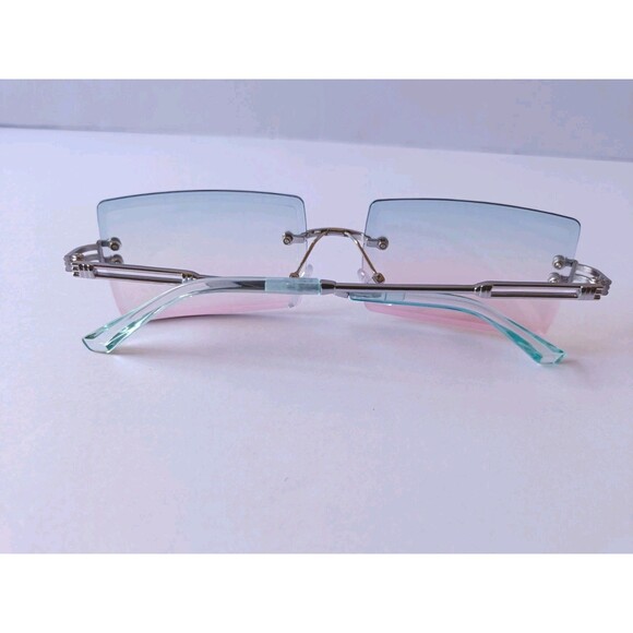 Rimless Square Sunglasses Rainbow Tint Unisex Metal Frame - Picture 7 of 8